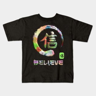Believe Japanese Kanji Word Symbol Enso Circle 10 Kids T-Shirt